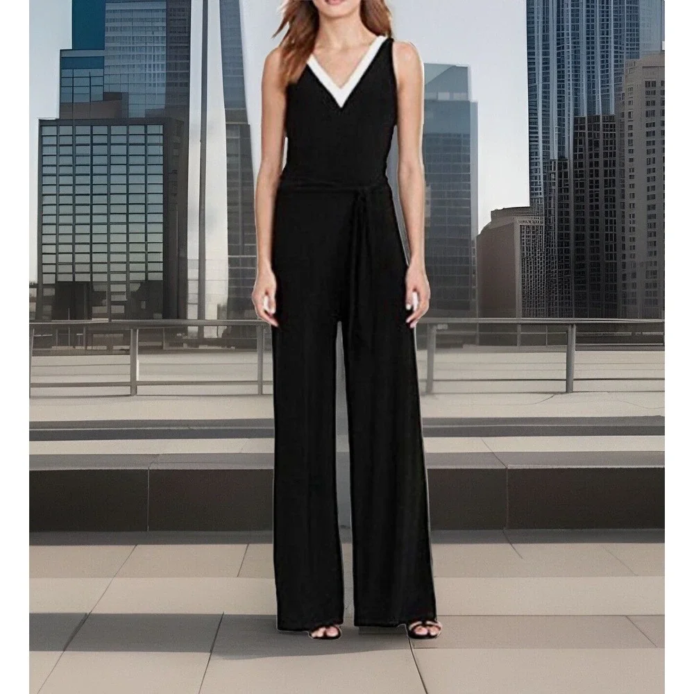 Lauren Ralph‎ Lauren Women's Large Deep French V One Jumpsuit Lined